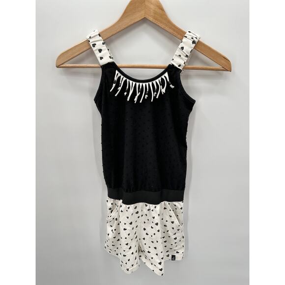 Deax Par Deux Black & White Heart Print Romper with Fringe Detail // 10 - Picture 4 of 12